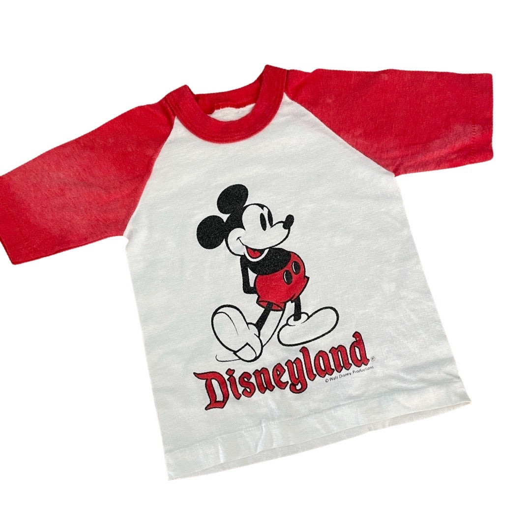 Vintage Disney Raglan Ringer Single Stitch Kids Tee with Classic Mickey Mouse